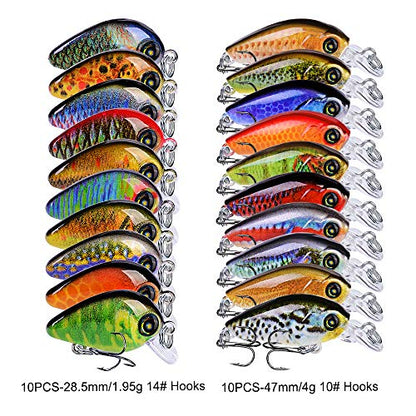 Mini Crankbait Fishing Lures Kits Swimbait Wobbler Hard Baits for Bass Trout Pike Freshwater and Saltwater 10pc-20pc/pack - color: 20pcs-mixed izes
