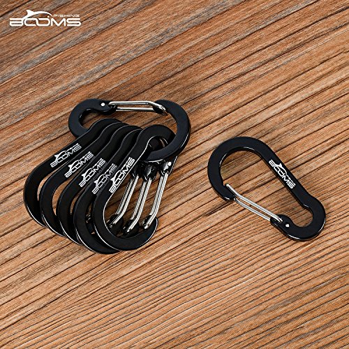 Booms Fishing CC1 Multi-Use Carabiner Clip, 6 Pack Small Caribeener Clips, Mini Keychain Caribeaner Clip 2 inch, Aluminum D Ring Carabiners, Multi-Colored - color: Black, 6pcs