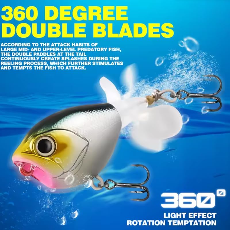 6-pcs Long Cast Propeller Lure 0.21oz / 2.09in 0.39oz / 2.36in Topwater Micro Popper Lure, Bionic Fishing Bait ﻿ - size: 0.39oz / 2.36in 6pcs