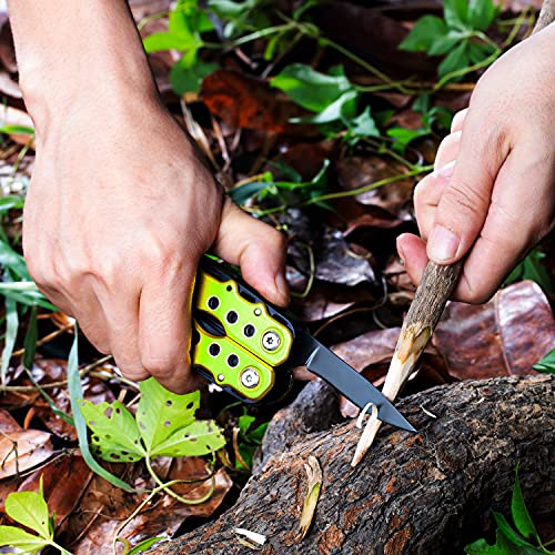 RoverTac 14 in 1 Multitool - Knife, Pliers, Screwdrivers, Saw, Bottle Opener - Perfect for Camping, Survival, Hiking, Repairs - color: Green