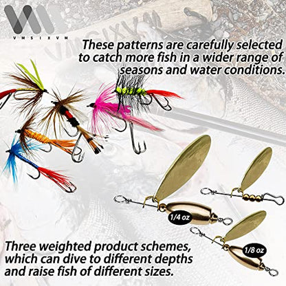 Trout Lures Fishing Spinnerbaits, Rooster Bait Tail Hard Metal Brass Spinner Baits Trout Fishing Lures for Bass Salmon Pike Freshwater Saltwater - color: A3-W35-12pcs-1/4oz