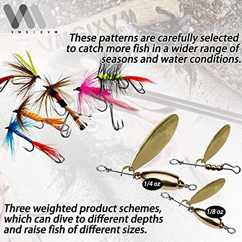 Trout Lures Fishing Spinnerbaits, Rooster Bait Tail Hard Metal Brass Spinner Baits Trout Fishing Lures for Bass Salmon Pike Freshwater Saltwater - color: A2-W35-6pcs-1/4oz