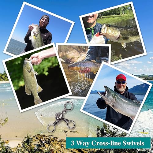 3 Way Swivels Fishing Tackle,60pcs Crossline T-Shape Three Way Barrel Swivels for Catfish Rig Surf Rigs Lure Tackle Connectors Saltwater Freshwater - size: 8#_44lb_60pcs