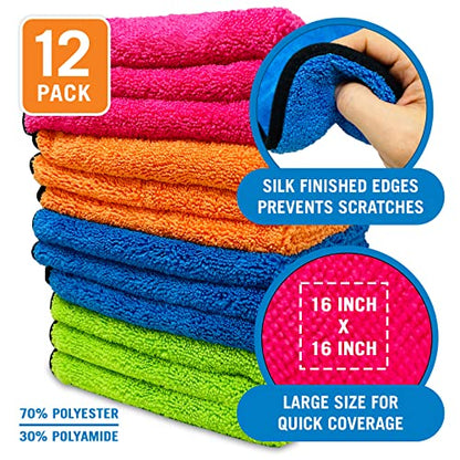 Better Boat 12 Pack Microfiber Cloth Kit, Lint-Free Cleaning Towels for Cars, Boats, and Home, Thick Large Microfiber Cleaning Cloths, Bulk Set