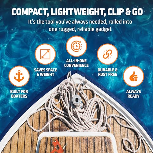 Boat Gadget 10-in-1 Boat Tool - Must-Have Boat Accessory with Gas Cap Key, Fishing Line Cutter, Bottle Opener, Whistle & More - Smart Addition to Any Boat Tool Kit for Fishing, Boating & Fun