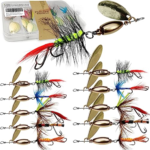 Trout Lures Rooster Bait Tail Fishing Spinnerbaits, Brass Hard Metal Spinner Baits Trout Fishing Lures for Bass Salmon Pike Freshwater Saltwater Lake River - color: A3-10pcs-5pcs 1/4oz, 5pcs 3/8oz