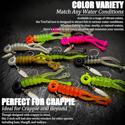 Crappie Lures Jig Heads Worms Swimbaits Kit, 110 Pcs Underspin Crappie Fishing Jig Heads Soft Plastic Grub Baits for Panfish Bluegill Bass Trout Freshwater Saltwater - color: 110Pcs - Crappie Jigs, Split TriTail Grub
