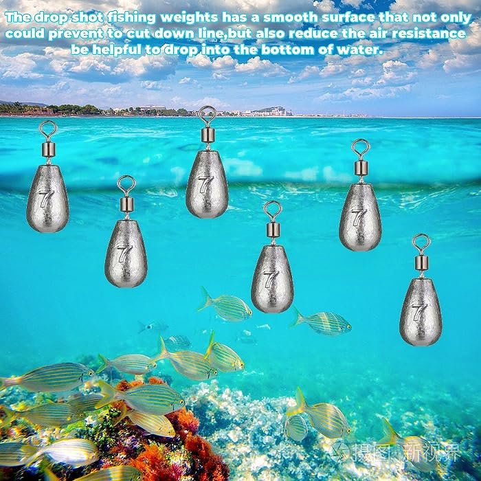 50Pcs Waterdrop Fishing Weights Sinkers Casting Fishing Weights Drop Shot Sinkers Catfishing Sinkers Lead Weights Sinkers with Barrel Swivels for Saltwater Freshwater Fishing-3/16oz(5g) - size: 1/4oz(7g)