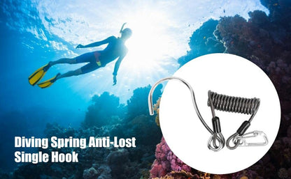 Scuba Diving Reef Hook, Coil Lanyard Gear Hanger Stainless Steel Spring Clips Anti Lost Safety Coiled Rope with Quick Release Buckle Tools Accessory for Underwater Cameras Dive Lights Fishing