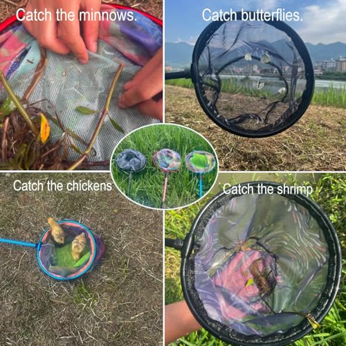 Fishing Net 2 Pack Retractable Lightweight Landing Net with Aluminum Rod Handle Fishing Nets for Youth Catch and Release Butterfly Nets - style: Black+blue+red