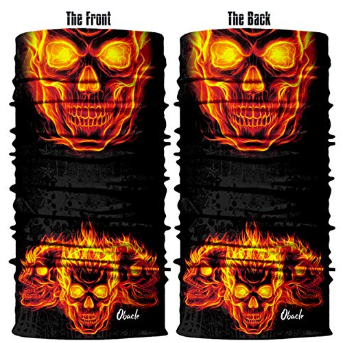 Obacle Bandana Face Mask Neck Gaiter Tube Mask Men Women for Sun Dust Protection - color: Skull Deep Gold Fire