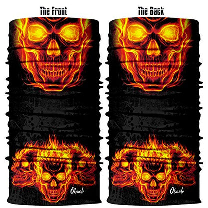 Obacle Bandana Face Mask Neck Gaiter Tube Mask Men Women for Sun Dust Protection - color: Skull Deep Gold Fire