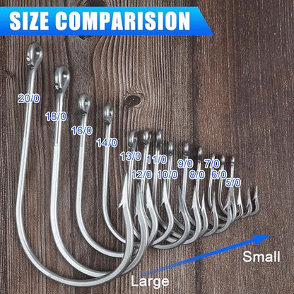 Large Giant Shark Fishing Hooks Saltwater Alligator Hooks Big Game Stainless Steel J Fishing Hooks Extra Strong Large Fish Hooks for Tuna Swordfish Catfish Size 5/0-20/0 - size: 8/0-8pcs