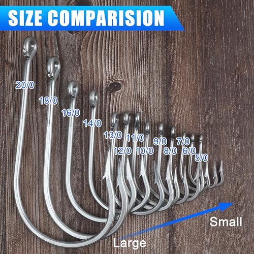 Large Giant Shark Fishing Hooks Saltwater Alligator Hooks Big Game Stainless Steel J Fishing Hooks Extra Strong Large Fish Hooks for Tuna Swordfish Catfish Size 5/0-20/0 - size: 12/0-8pcs