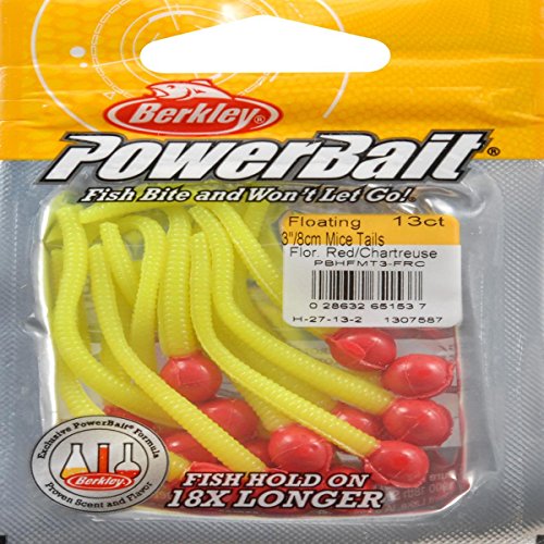 Berkley PowerBait Floating Mice Tails Fishing Soft Bait (1) - color: Fluorescent Red/Chartreuse, size: 3"