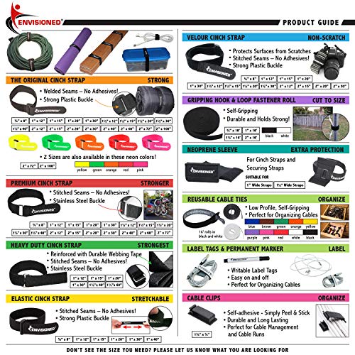 Elastic Reusable Cinch Straps 1" x 40" - 6 Pack Multipurpose Quality Hook and Loop Securing Straps - size: 1" x 40"
