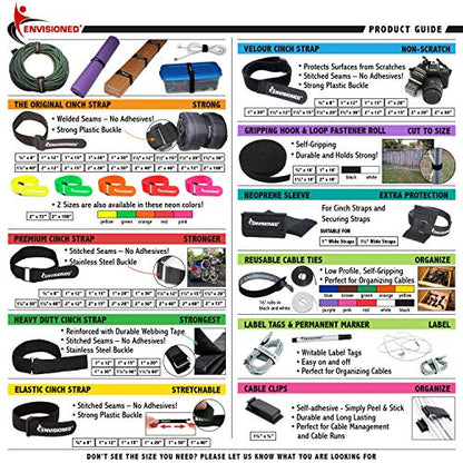 Elastic Reusable Cinch Straps 1"x15" - 10 Pack Hook and Loop - Plus 2 Free Bonus Reusable Cable Ties - size: 1" x 15"