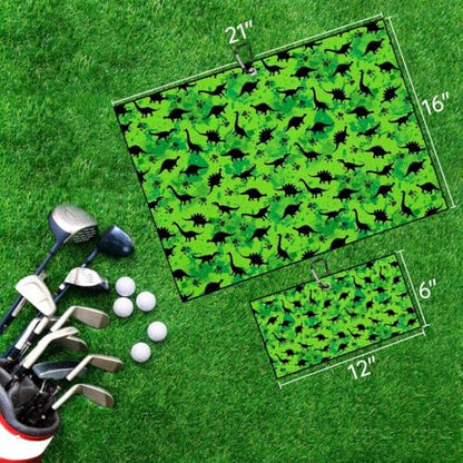 Cute Dinosaurs Golf Towel for Golf's Bags Carts Dinosaur Paws Pattern Golf Towels with Clip Paw Print Waffle Towels Cartoon Green Cleaning Cloth 2 Packs for Men Golfer, Birthday Present - color: Green Black
