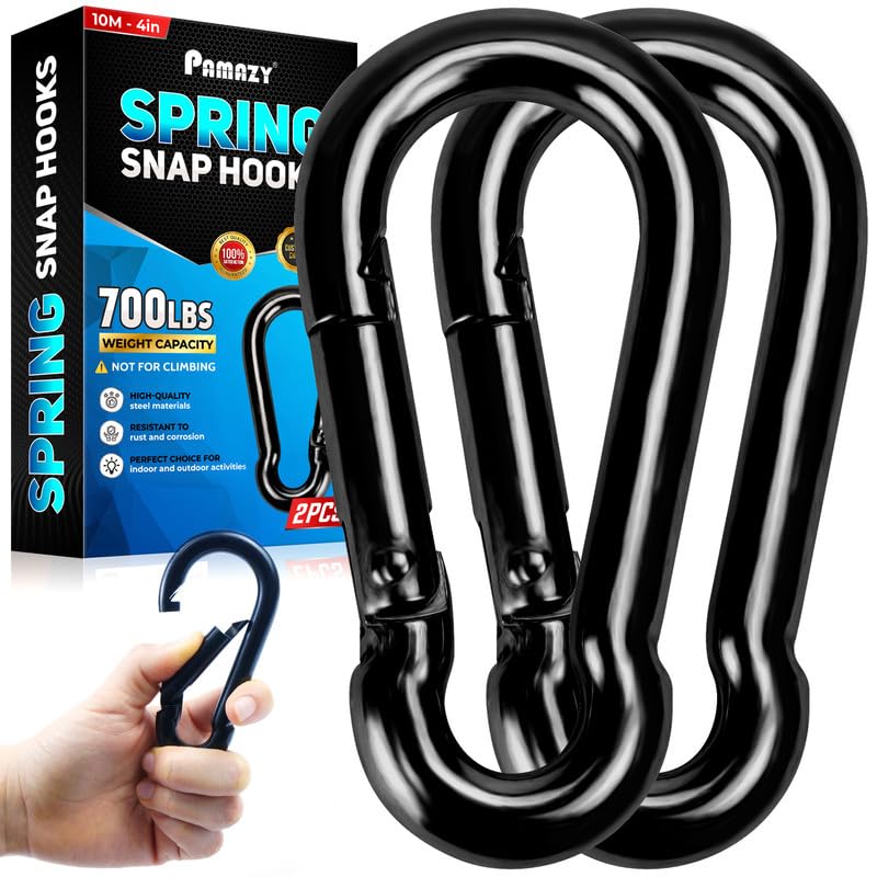 PAMAZY 2Pcs 4In Spring Snap Hooks 700LBS Capacity, Carabiner Clip, Heavy Duty Rope Connector, Quick Link Carabiners Spring Snap Hooks for Indoor & Outdoor Activity, Camping, Climbing, Fishing, Hiking - size: 2Pcs 4In