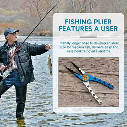 Lasnten 2 Pcs Fishing Pliers Saltwater Braid Cutters 7.8 Inch Fishing Hook Remover Split Ring Fishing Tools with Sheath and Lanyard Gear Gifts for Fish Line Cutting Boat Fly Ice Fishing Accessories - color: Blue, Silver