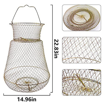 Galvanized Steel Wire Fish Baskets,Portable Fishing Basket for Fish Outdoor,Collapsible Wire Fish Baskets，Minnow Bucket. - size: Large -15X23 INCH