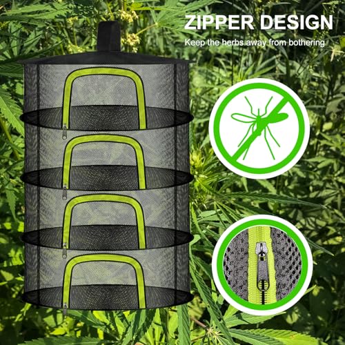 4 Layer Herb Drying Rack, Hanging Mesh Net, Foldable Plant Drying Rack with U-Shaped Zipper, Garden Trimming Shears and Hooks, for Drying Herbs Plants, Fruits, Seafood, Clothing - size: 4 Layers-23.62''