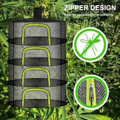 4 Layer Herb Drying Rack, Hanging Mesh Net, Foldable Plant Drying Rack with U-Shaped Zipper, Garden Trimming Shears and Hooks, for Drying Herbs Plants, Fruits, Seafood, Clothing - size: 4 Layers-23.62''