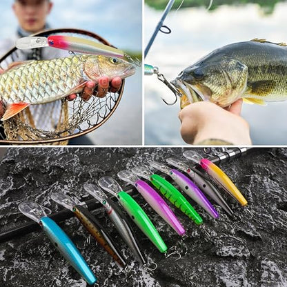Minnow Fishing Lures Hard Baits Kit,10pcs Deep Diving Crankbaits Swimbaits Life-Like Walleye Lure for Bass Trout Pike Freshwater Saltwater Lures Kit