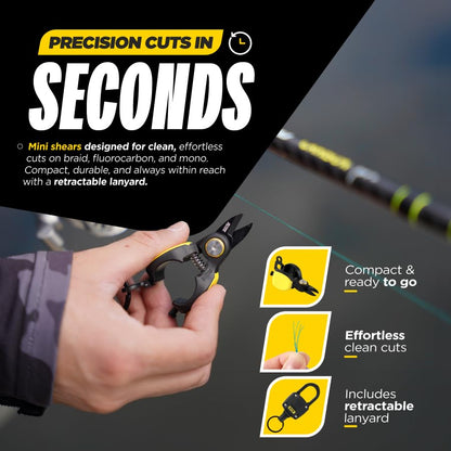 Beyond Fishing Quick Snips Fishing Line Cutter – Braid Scissors, Fishing Line Clippers with Retractable Lanyard & Clip – Fishing Scissors for Braided Line, Fluoro & Mono, Compact Fishing Line Snips