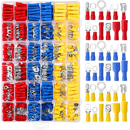 Hoteam 1200 Pcs Cold Shrink Insulated Electrical Wire Connectors Kit Wire Crimp Terminals Butt, Ring, Spade, Fork Quick Disconnect Assortment Kit with Storage Box for Automotive Marine Boat Truck