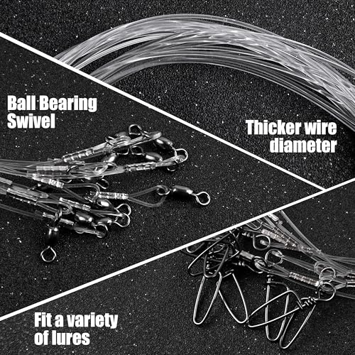 Fishing Fluorocarbon Leader Line, 12/48pcs Fluorocarbon Fishing Lines with Swivel and Snaps Heavy Duty 20-50lb Saltwater Freshwater Fishing Leader Connects Lures Bait Hooks - style: 40lb-12pcs