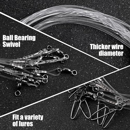 Fishing Fluorocarbon Leader Line, 12/48pcs Fluorocarbon Fishing Lines with Swivel and Snaps Heavy Duty 20-50lb Saltwater Freshwater Fishing Leader Connects Lures Bait Hooks - style: 20lb-12pcs