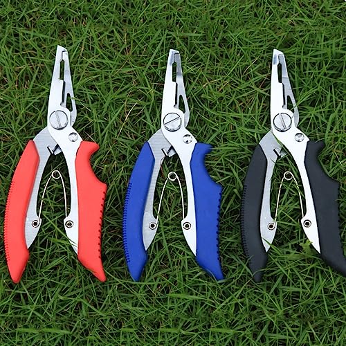 SEIWEI 3Pack Fishing Pliers Scissors Braid Cutters Stainless Split Ring Pliers Hook Remover Steel Fishing Line Cutting Tool for Saltwater Freshwater (Black+Red+Blue) - color: Black+Red+Blue