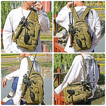 HUNTVP Fishing Sling Bag Lightweight Tackle Bag Small Fishing Backpack Tactical Shoulder Sling Bags for Men with Rod Holder - color: Brown2