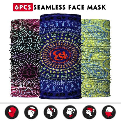 Venswell Neck Gaiter Face Mask Men Women,Seamless Bandana Rave Face Cover Scarf Mask,Balaclava,Headband, Head Wrap,Headwear - color: A-traditional Boho