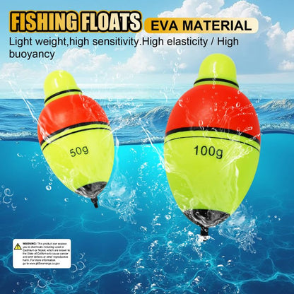 Light-Up EVA Slip Bobbers, Lighted Foam Bobbers Green & Red LED Lights Fishing Floats for Night Fishing with Cell Battery Included - color: RED-YELLOW 100G LED FLOAT-3PCS