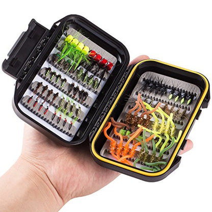 BASSDASH Fly Fishing Flies Kit Fly Assortment Trout Bass Fishing with Fly Box with Dry/Wet Flies, Nymphs, Streamers, Popper - style: 80 Pcs Assorted Flies Kit