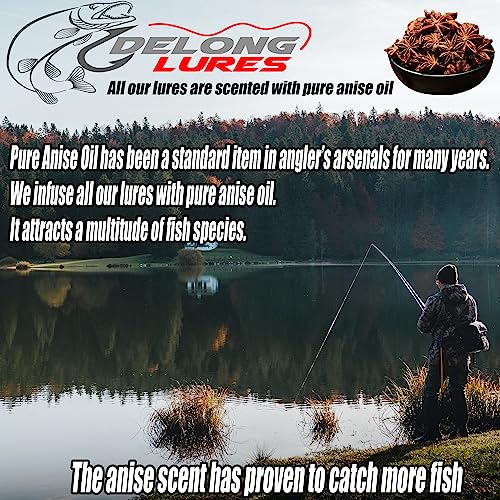 Delong Lures Fishing Lures Bass Set, 10" Pre-Rigged Weedless Swim Bait, Twister Tail Bass Fishing Lures, Extra Durable Soft Plastic Baits for Freshwater - 5 pcs Bass Baits and Lures Pack, Made in USA - color: FireTiger