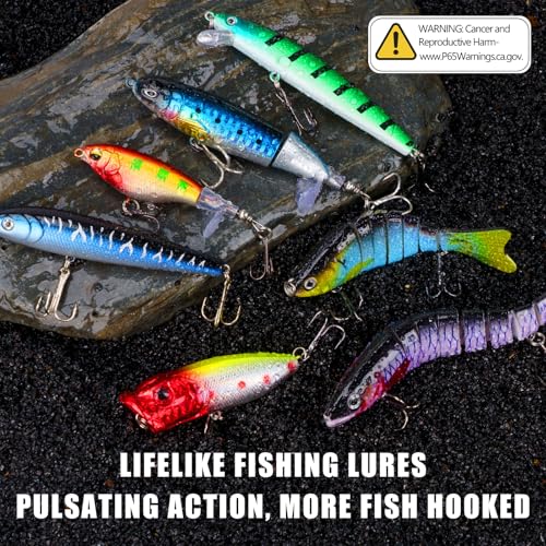 THKFISH Fishing Lures Kit with Multi Jointed Swimbaits Surface Popper Crankbaits Pencil Minnow Frog, 28pcs Topwater Trout Bass Fishing Tackle Fathers Day Fishing Gifts for Men Dad