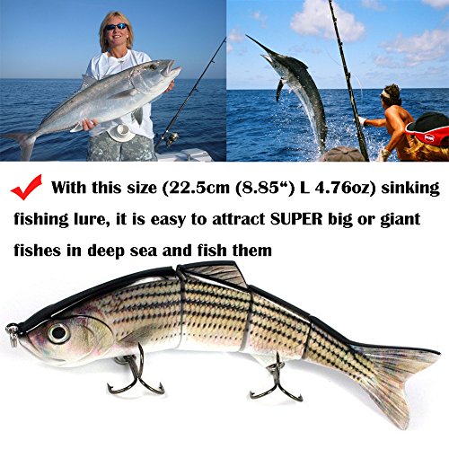 4 Segment Fishing Lures with BKK Hooks for Fishing, Easy Catch | 4.76oz Heavy-Duty Big Sinking Lifelike Swimbaits for Bass, Trout, Crappie, Walleye, Pike, Great for Fisherman, Dad Gifts
