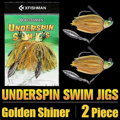 Swim-Jigs-for-Bass-Fishing-Lures Swimbait Underspin Swimming Bass Jigs 1/2 3/8 1/4 oz - color: Golden Shiner 2 Pack, size: 3/8 oz