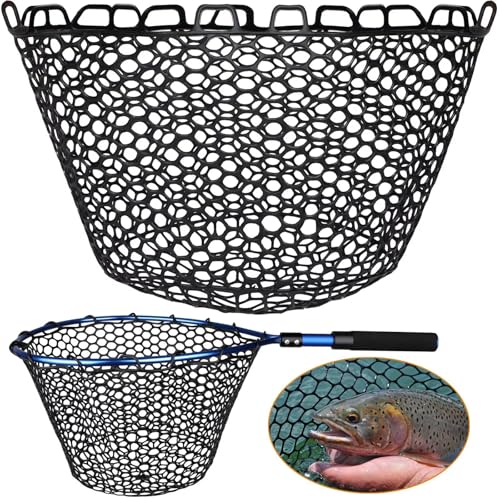 Dovesun Rubber Fishing Net Replacement Netting Without Handle Clear Black Fishing Nets for Fish Fly Fish Landing Net Bag for Freshwater Saltwater Foldable Trout Net Rubber Mesh 5 Sizes White Black Red - color: Black, size: 15.6"dia-11.7"depth(48"Circumfer