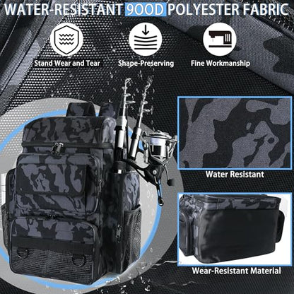 Fishing Backpack with 4 Tackle Boxes, 45L Large Tackle Bag & Fishing Tackle Backpack for Fishing, Camping, Hiking,Camouflage - color: Camouflage(with 4 Boxes)