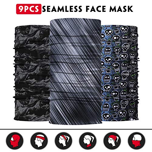 Venswell Neck Gaiter Face Mask Men Women,Seamless Bandana Rave Face Cover Scarf Mask,Balaclava,Headband, Head Wrap,Headwear - color: B-black Gray Series