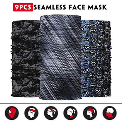 Venswell Neck Gaiter Face Mask Men Women,Seamless Bandana Rave Face Cover Scarf Mask,Balaclava,Headband, Head Wrap,Headwear - color: B-black Gray Series