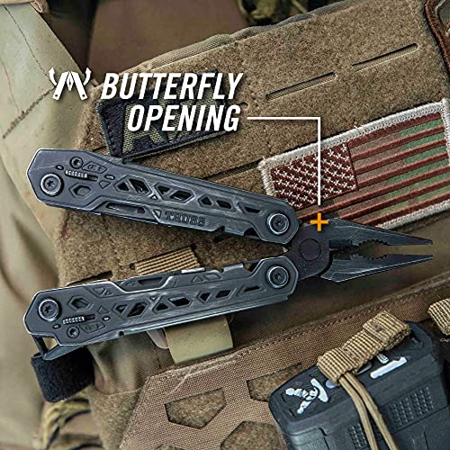 Gerber Gear Truss Multitool, Gifts for Men, 17-in-1 EDC Needle Nose Pliers, includes Pocket Knife, Screwdriver, and Bottle Opener Accessories, Fishing and Camping Gear, Black (Pack of 12) - style: Black Molle Sheath (Pack of 12)
