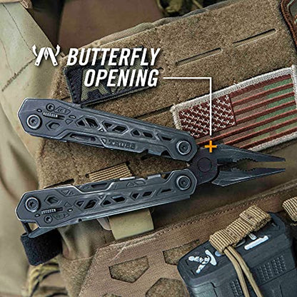 Gerber Gear Truss Multitool, Gifts for Men, 17-in-1 EDC Needle Nose Pliers, includes Pocket Knife, Screwdriver, and Bottle Opener Accessories, Fishing and Camping Gear, Black (Pack of 12) - style: Black Molle Sheath (Pack of 12)