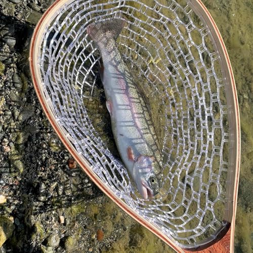 Wooden Frame Fly Fishing Net with Soft Rubber Mesh,Low-Weight Landing Net for Trout & Bass,Catch-and-Release Design for Stream and River Fly Fishing