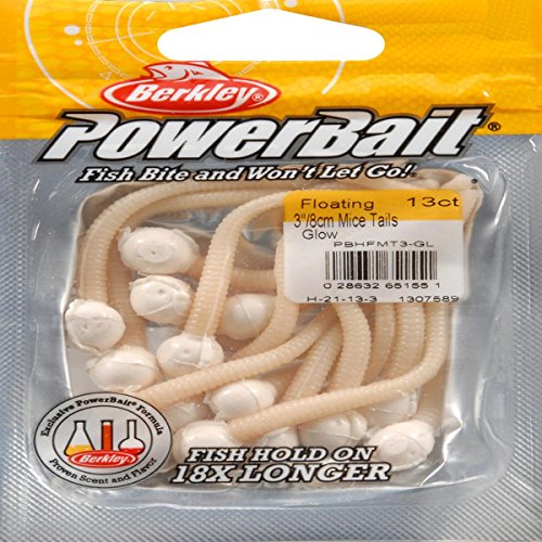 Berkley PowerBait Floating Mice Tails Fishing Soft Bait (1) - color: Glow, size: 3"