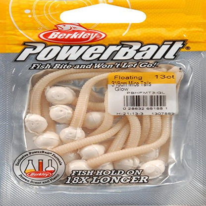 Berkley PowerBait Floating Mice Tails Fishing Soft Bait (1) - color: Glow, size: 3"